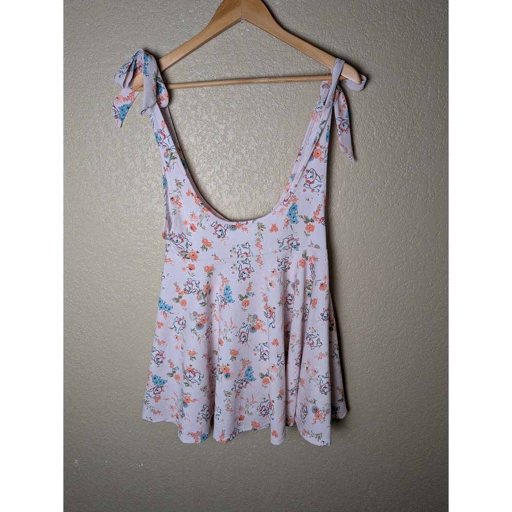 Disney Aristocats Marie Floral Tie Shoulder Skater Dress Women's Large Pink